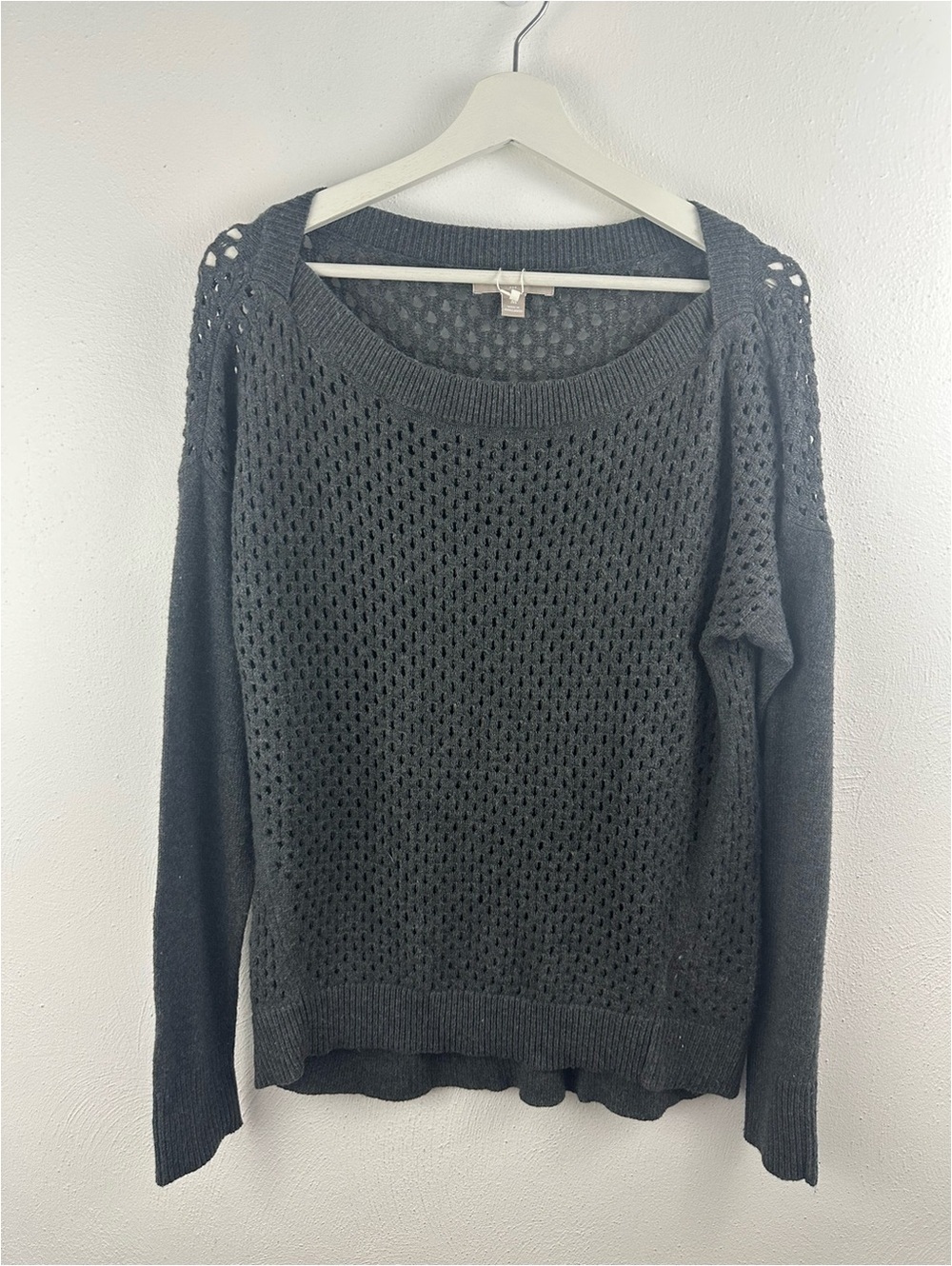 NWOT BANANA REPUBLIC OPEN-STITCH PULLOVER SWEATER GRAY WOMEN'S SIZE M